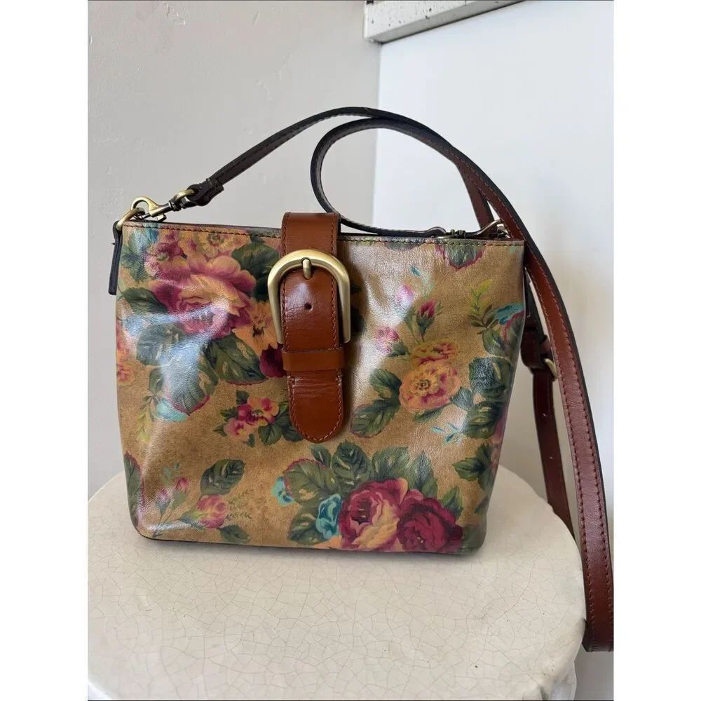 Patricia Nash Irvin Bucket VTG Victorian Garden Floral Print Leather Crossbody